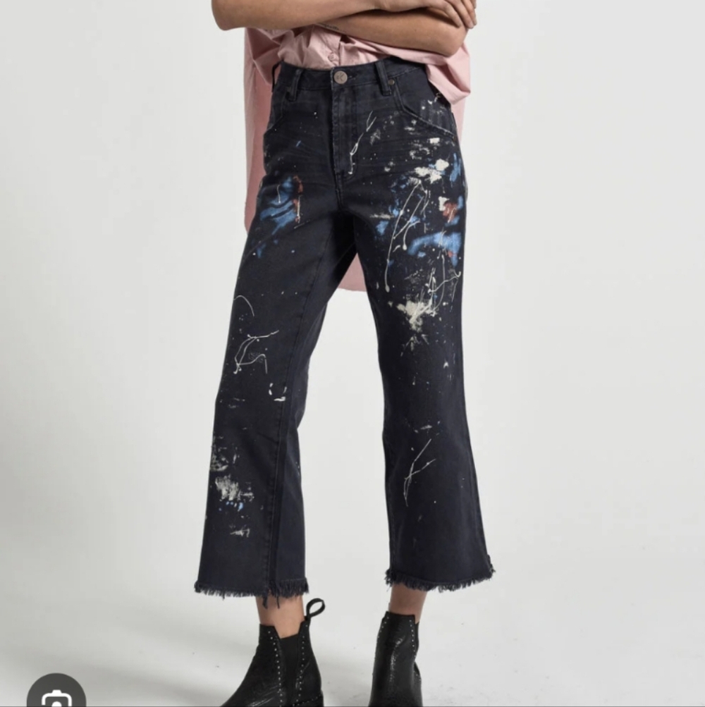 One Teaspoon Libertines Paint Splatter Jeans Crop Flare